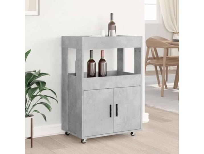 KTHLBRH Barwagen, Grau, Beton, 60 x 39,5 x 89 cm, aus mehrschichtigem Holz Feststellbare Rollen, 2 Etagen, max. Belastung 90 kg, Küche Wohnzimmer