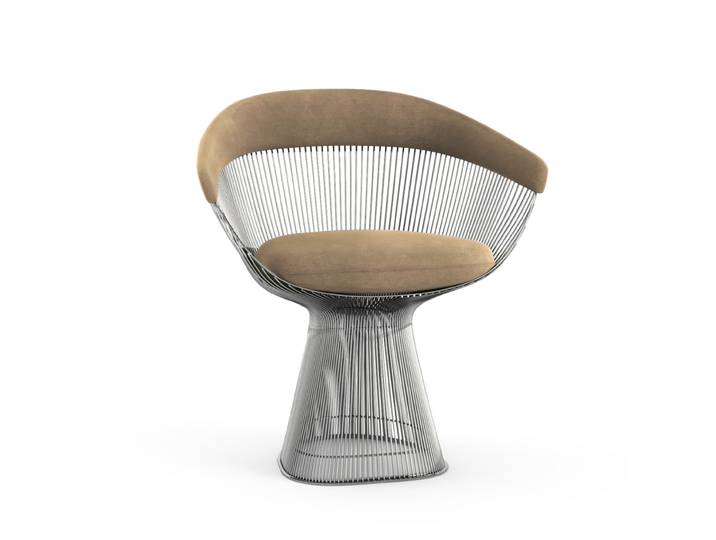 KNOLL fauteuil PLATNER (Sandstone / Nickel - Tissu Knoll Velvet / Métal)