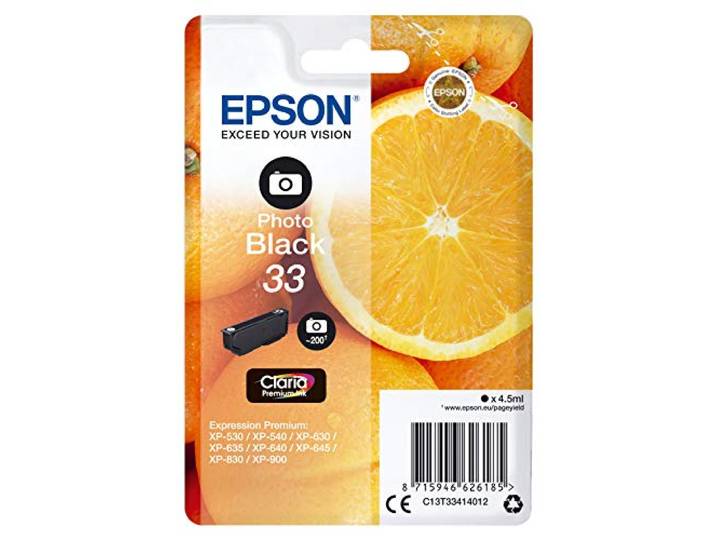 Epson 33 Orange Noir photo\, Cartouche d'encre d'origine\, XP-530 XP-540 XP-630 XP-635 XP-640 XP-645 XP-830 XP-900 XP-7101