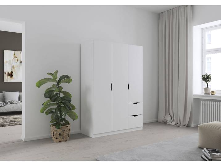 Kleiderschrank RAUCH Freiham , weiß, B:136cm H:197cm T:54cm, Holzwerkstoff, Schränke, Kleiderschrank, mit Griffmulden und Schubkästen