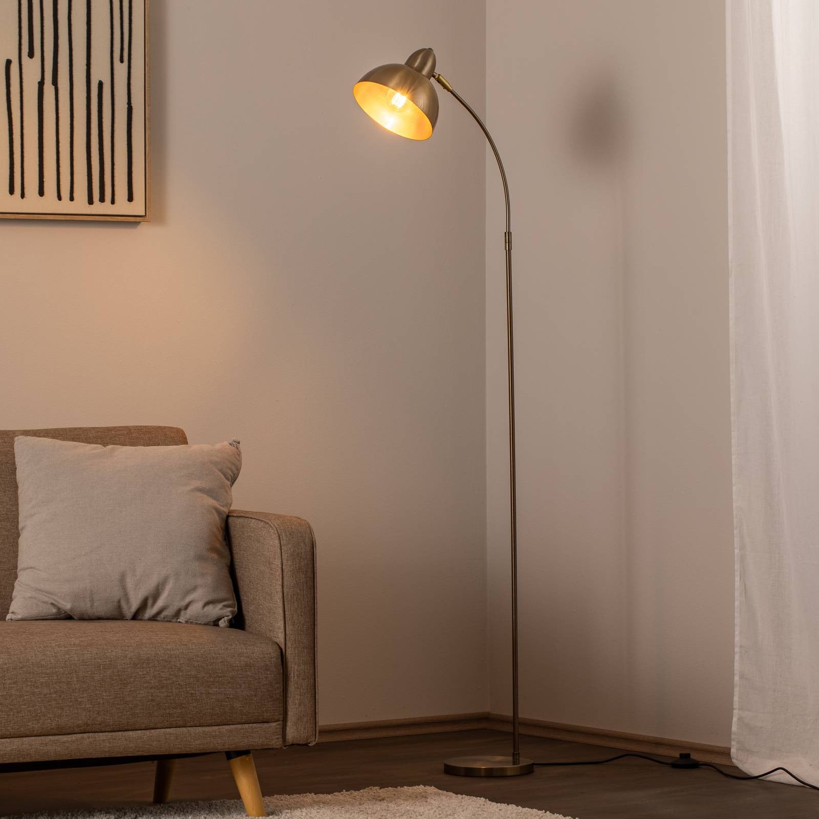 Opviq Vloerlamp Modern Goud/Messing Metaal met Koepelkap