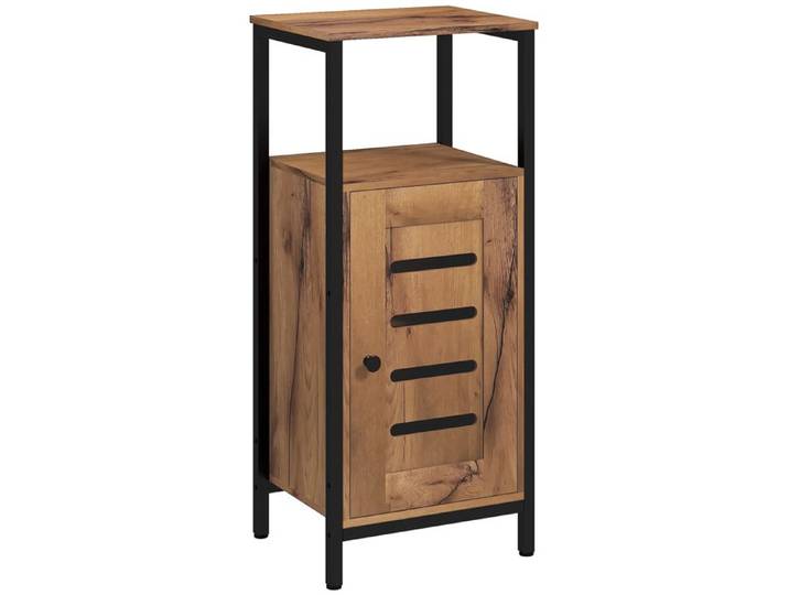 LIA Meuble bas salle bain porte lamelles acier brun rustique 37x30x85cm