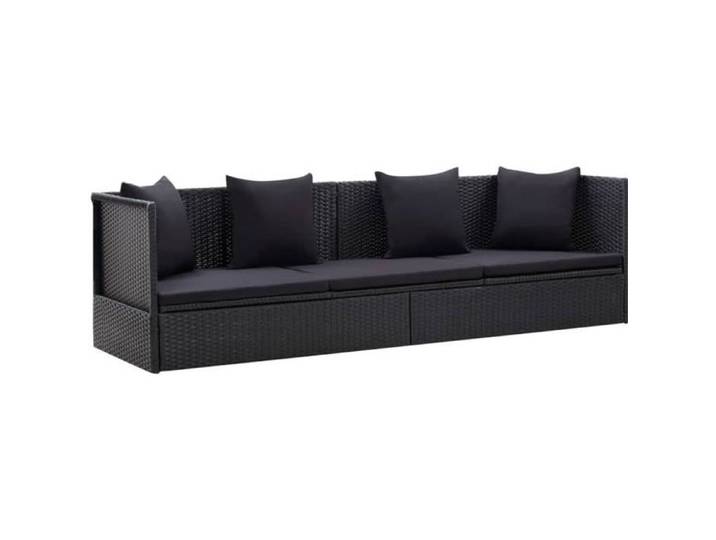 Lit de jardin en résine tressée VIDAXL - Noir - Pour 4 personnes - Dimensions 200x60x58cm