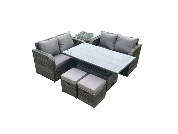 Fimous Gartenmöbelset Polyrattan 6-Sitzer, Dunkelgrau, Metall, Gartenmöbel, Gartengarnituren, Gartenmöbel-Sets