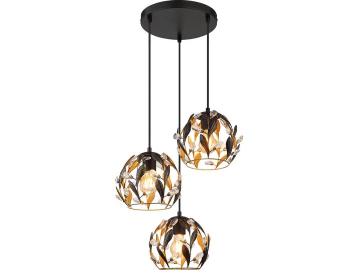 Suspension\, métal\, noir\, or\, cristaux