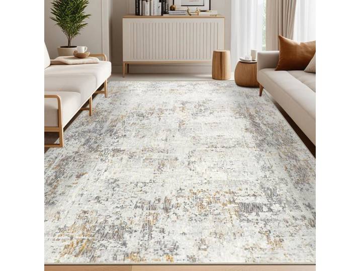 Beige Tapis Abstrait pour Salon 160x230cm Tapis pour Chambre à Coucher Tapis Antidérapant à Poils Courts en Laine Synthétique
