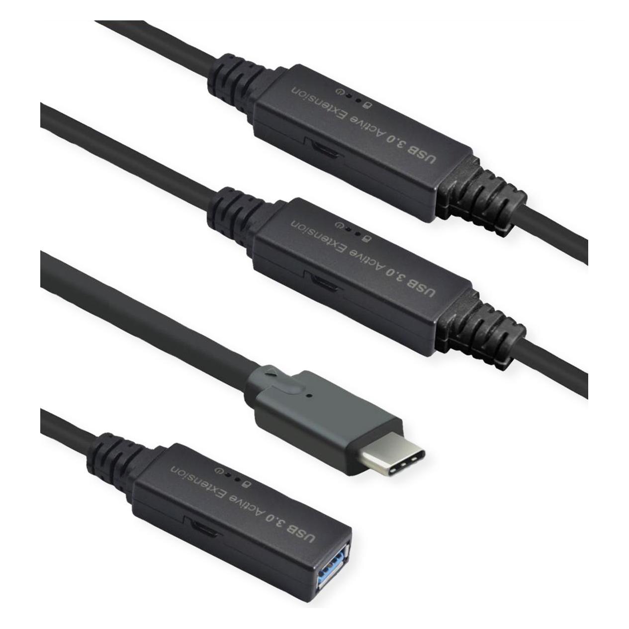 Roline Ultralanges USB3.2 Gen1 Verlängerungskabel C-A ST/BU 20 m - Kabel - Digital/Date (20 m, USB 3.2 Gen 1) (12.04.1068)