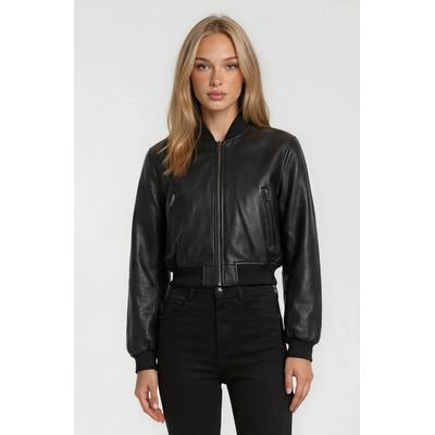 Bomberjacke TRUEPRODIGY "Paola Bomberjacke aus Leder mit Reißverschluss", Damen, Gr. L, schwarz, Obermaterial: 100% Schafsleder sheepskin., slim fit, Jacken Bomberjacke