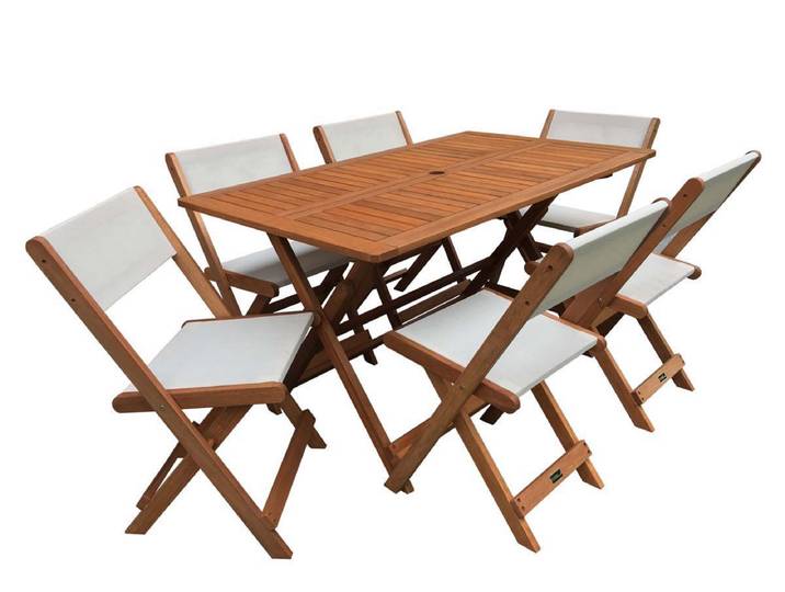 Table et chaises de jardin en bois exotique Séoul - 1 Table + 6 chaises - Maple - Beige