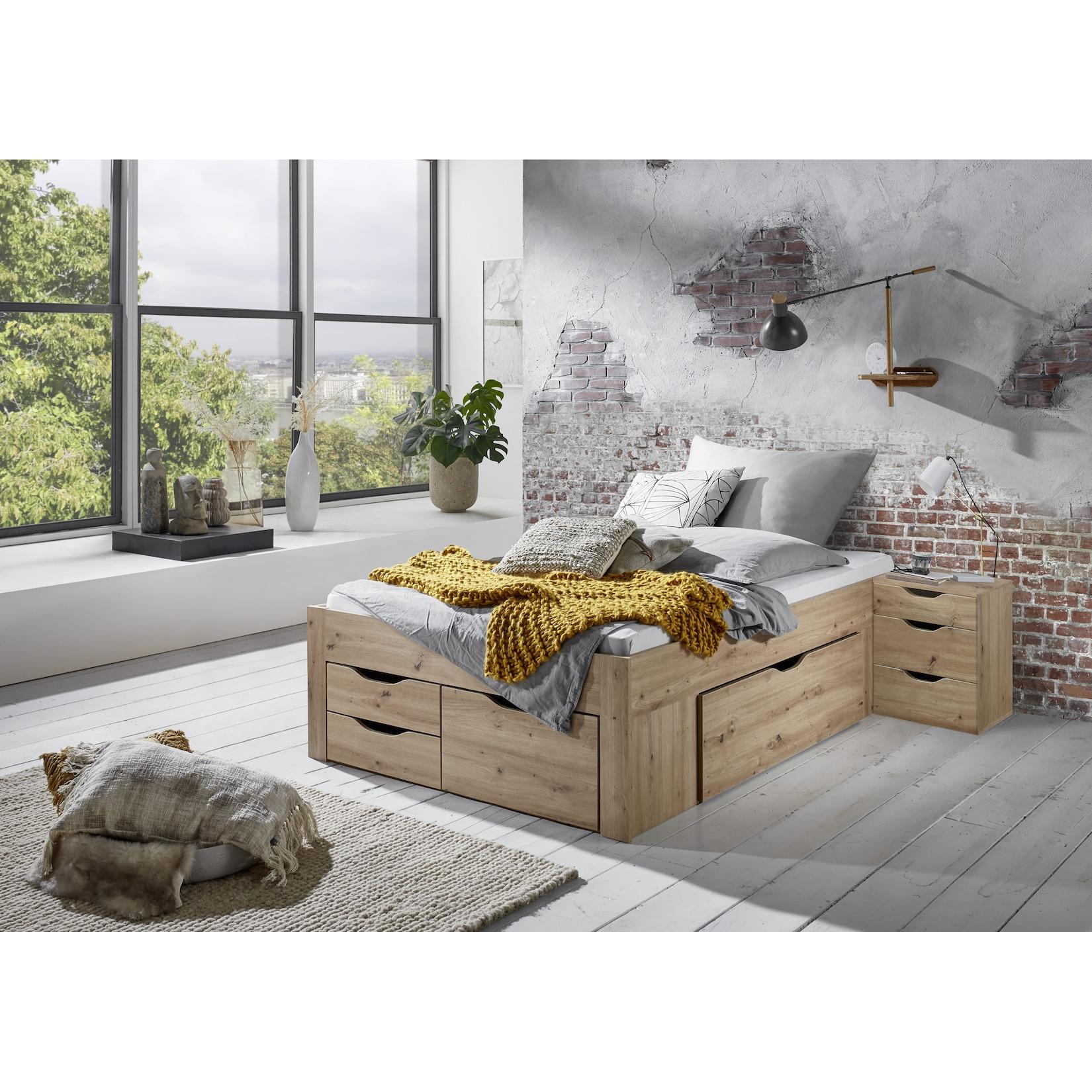 Stauraumbett Noah 140 x 200 cm, mit Rolllattenrost mit 5 Bettschubladen, Ausf. Eiche Artisan Dekor