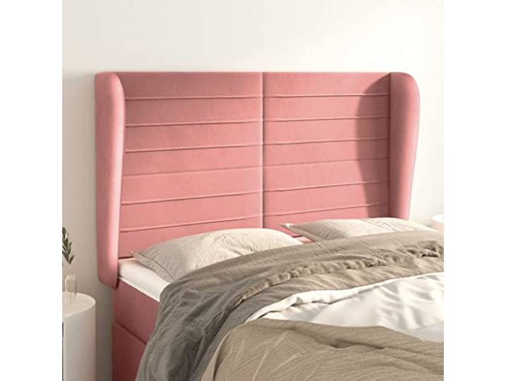 KTHLBRH Kopfteil aus rosafarbenem Samt, klassisches Design, elegantes Design, weich und luxuriös, mit Beinen aus robustem Holz, höhenverstellbar, ideale Rückenunterstützung