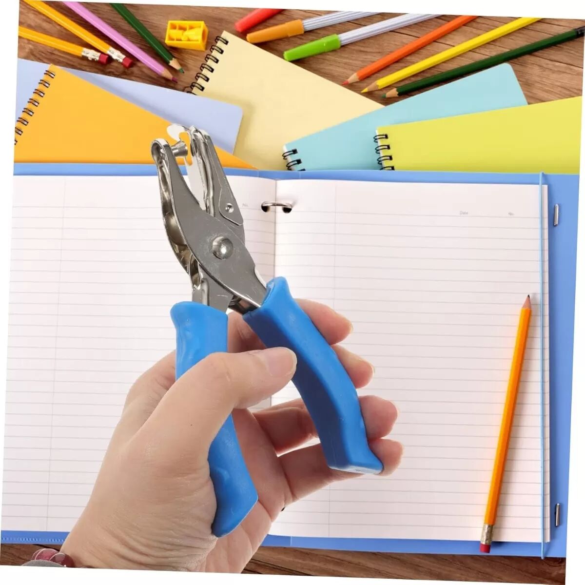 INF Blaue Lochzange mit Softgriff – Metall-Einlochstanzer für Papierbastelarbeiten, 6mm Loch 6 mm