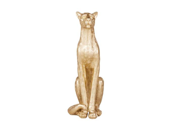 Löwinnen-Figur aus goldfarbenem Polyresin, H90cm