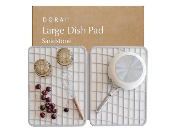 Dorai Home Geschirrunterlage – zusammenklappbare Stein-Abtropfmatte mit Kieselgur-Erde für schnelles Trocknen – ultra saugfähig – umhüllt mit Silikon – umweltfreundlich, faltbar – groß 62,5 x 41,9 cm