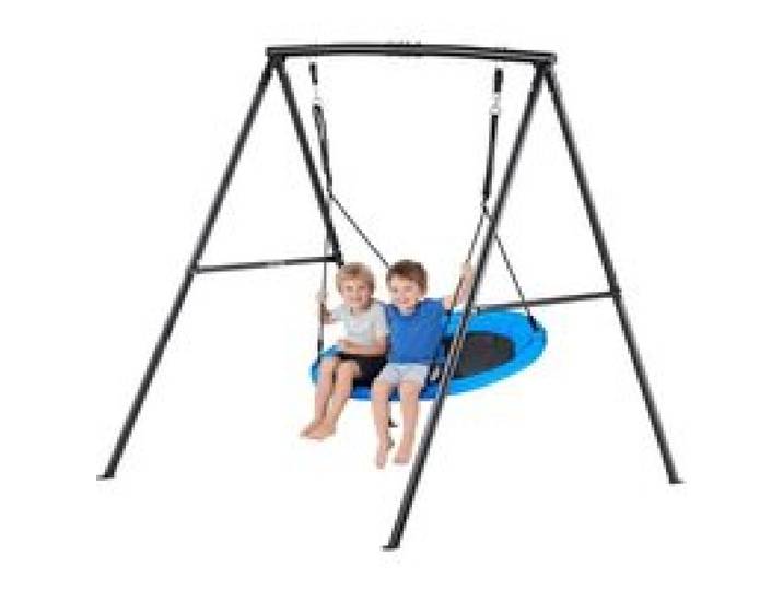 VEVOR Kit Balançoire de Jardin 199,6 kg, Portique Balançoire avec Siège Soucoupe, pour Arrière-cour Aire de Jeux Extérieur, Trapèze Métallique Noir en Forme de A, Stable avec Ancrages de Sol