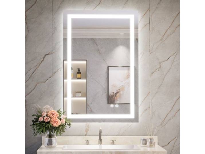 Miroir LED salle de bain 60x90 cm - Keonjinn - Miroir lumineux mural - sans cadre antibuée - Double éclairage - 3 couleurs