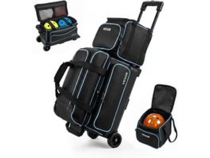 VEVOR Sac de Bowling à Roulettes, Valise de Transport pour 3 Boules, Noir, Voyage, 2 Roues, Fourre Tout Bowling avec Compartiment Séparé pour Chaussures, Poche pour Accessoires et Poignée Télescopique