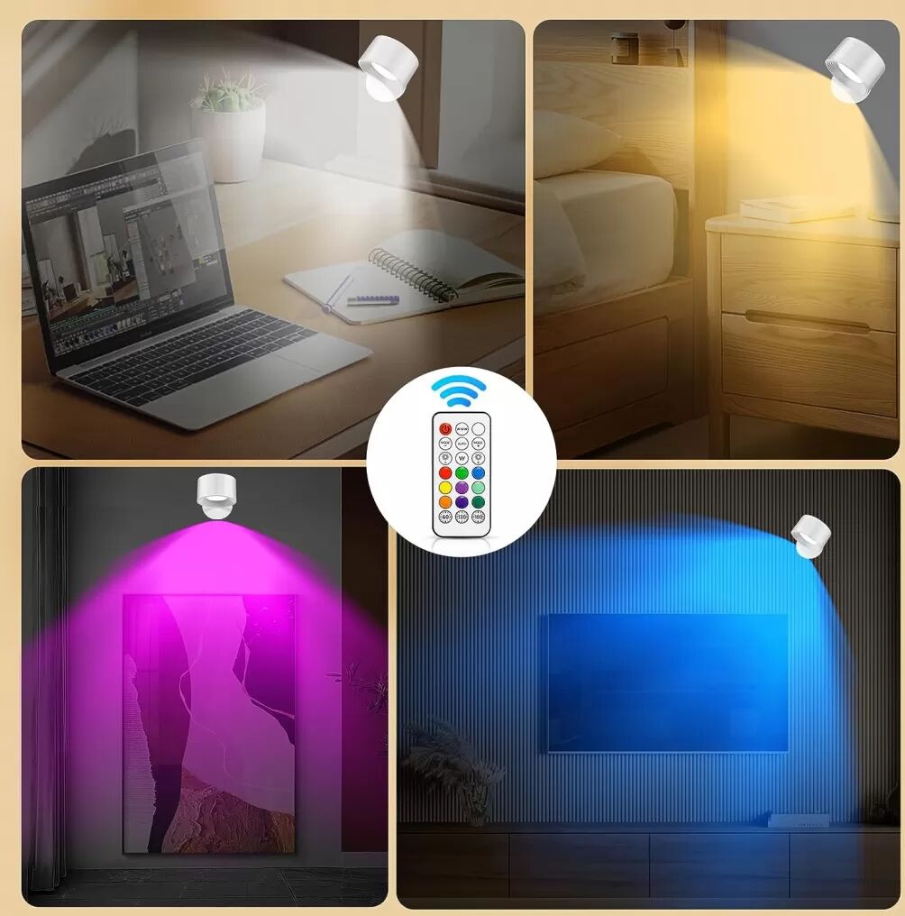 INF 2er-Pack LED-Wandspots mit drei Lichtfarben und Fernbedienung