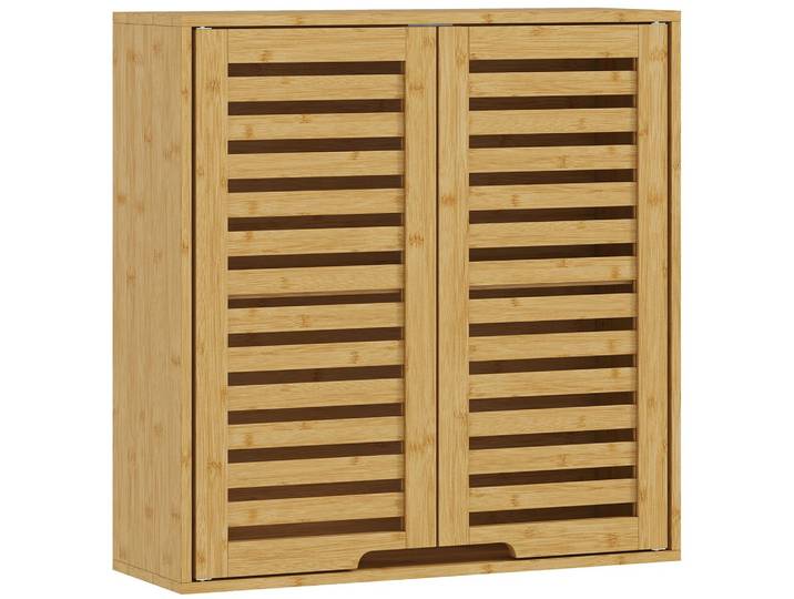 BADEZIMMERSCHRANK Wandschrank aus Bambus mit atmungsaktiven Lamellentüren Natur