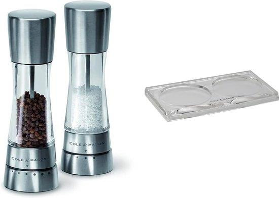 Famanu set zout- en pepermolens met serveerplank - transparant