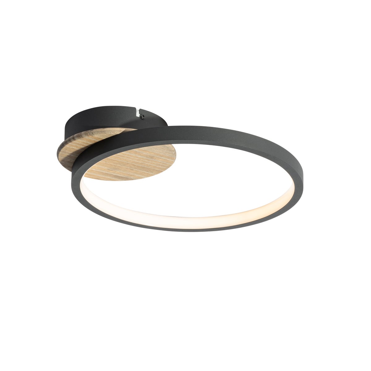 Qazqa Moderne ronde plafondlamp zwart en hout met dimbare LED