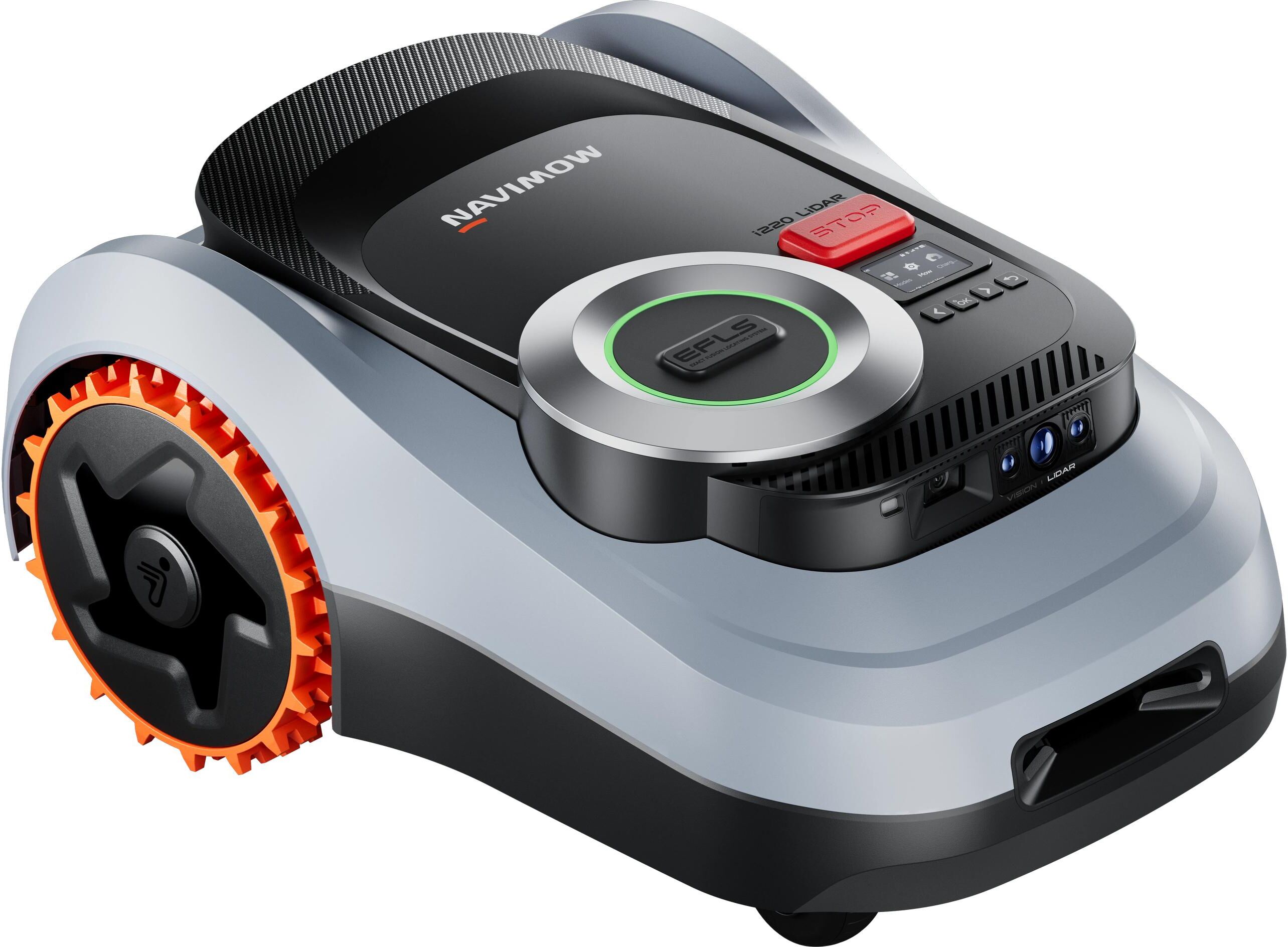 Rasenmähroboter "Navimow i220E Lidar 2000 m²", grau (grau, orange, schwarz), B:44,5cm H:63,5cm T:28,7cm, Rasenmähroboter, Rasenmähroboter grau, orange, schwarz Einheitsgröße