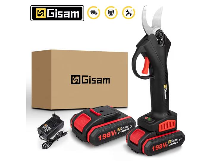 Sécateur électrique Gisam 30 mm, cisailles de jardin sans fil, coupe-fruits, outil électrique avec 2 batteries 198Vf