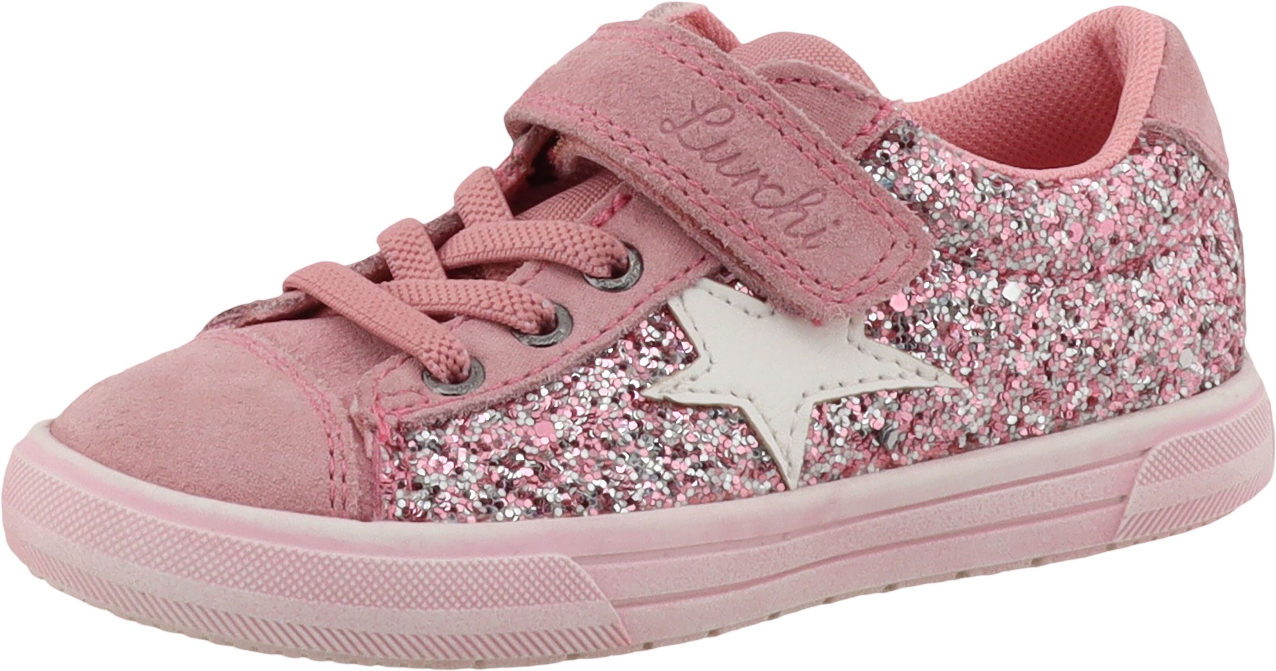 Sneaker LURCHI "Bine", Mädchen, Gr. 27, Synthetik, rosa, Veloursleder, Schuhe Sneaker, Klettschuh mit Glitzer, Größenschablone zum Download