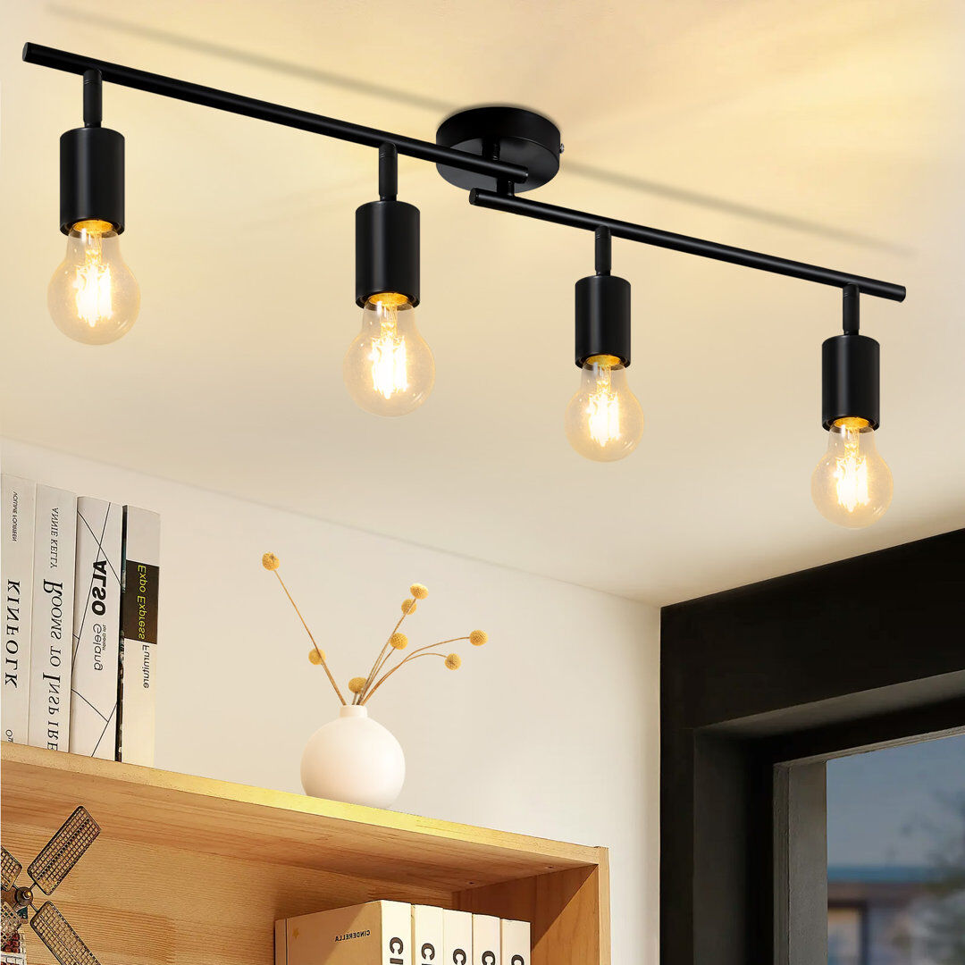 Ebern Designs Mirae 4-Light Black Ceiling Spotlight Matte Black 14.5cm H X 75cm W X 9cm D