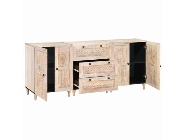 YUTAASU Sideboard 3er Set Weiß 180 x 33,5 x 75 cm Massives Mangoholz