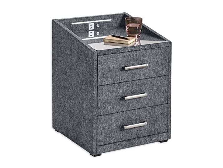 Stella Trading MOON Nachttisch Boxspringbett, Brego Anthrazit - Funktionaler Nachtschrank mit USB-Anschluss und LED-Beleuchtung - 47 x 61 x 46 cm (B/H/T)