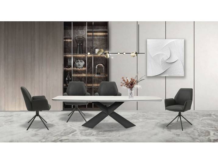 Esszimmerstuhl BYLIVING Blair , grau (anthrazit, schwarz), B:60cm H:88cm T:64cm, Metall, Stühle, Esszimmerstuhl, 2er-Set, 360 Grad drehbar, gemütlicher Sessel, verschiedenen Stoffe
