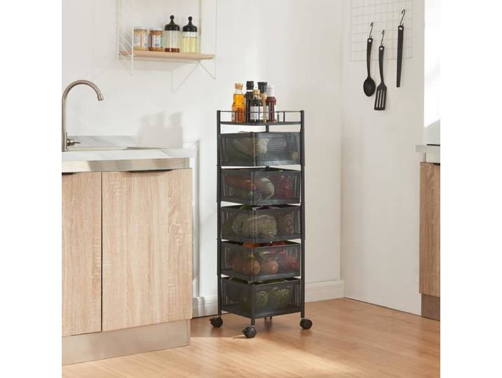 Desserte de cuisine Sunndal à 5 niveaux acier 95 x 27 x 27 cm noir