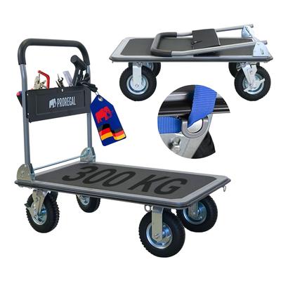 PROREGAL Klappbarer Profi-Transportwagen BIG RHINO 300 mit Werkzeugtasche & 6 Sicherungsösen Traglast 300kg Luftbereifung 2 Lenkrollen & 2 Bockrollen