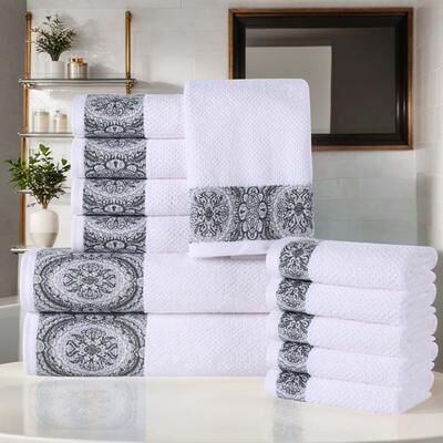 Superior Medallion Cotton Jacquard Texture 12 Piece Assorted Towel Set