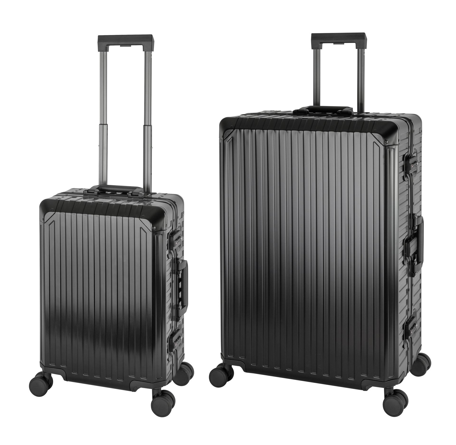 Travelhouse Tokyo Alu Reisekoffer Schwarz S-55cm & XL-78cm Hartschalenkoffer Reise Trolley Koffer Set