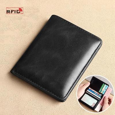 Vintage Leather Mini Wallet RFID Blocking Money Clip High Yield Financial Interaction Hub black