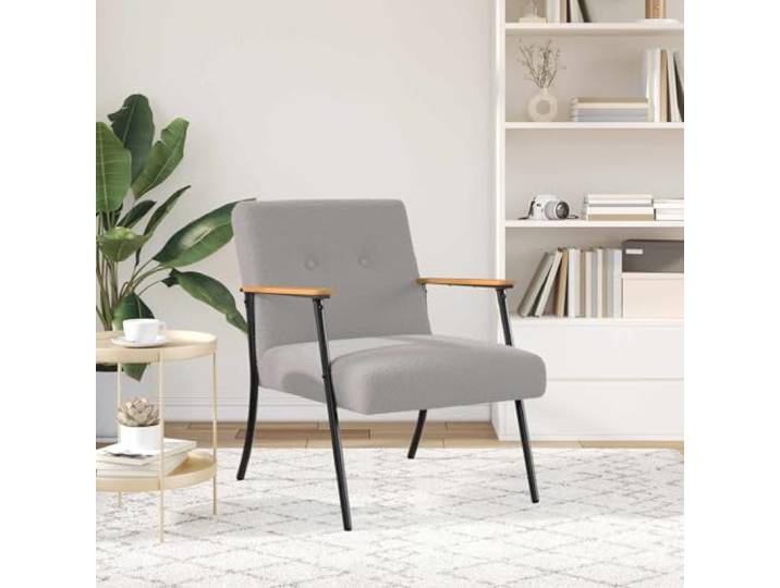 NLQMSU Sessel, hellgrau, Wollstoff, gekräuselt, mit Füßen aus Stahl Modern, weich im Griff, Rahmen aus Sperrholz und Stahl, für Wohnzimmer oder Schlafzimmer, einfache Reinigung