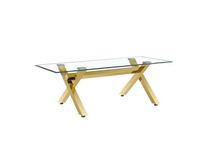 Table Basse IXE Métal Gold Plateau Verre Trempé Transparent 120x60x45cm