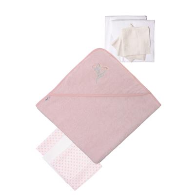 Erstausstattungspaket LILIPUT "Blume", Mädchen, rosa (rosa, weiß), 100% Baumwolle, KOB Set-Artikel Erstausstattungspaket, 9-teilig mit saugfähigem Frottee-Kapuzenbadetuch