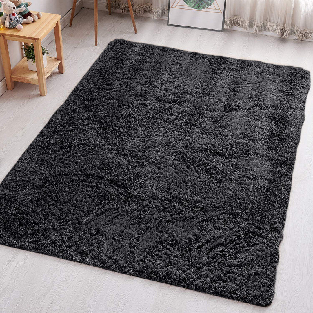 17 Stories Irimia Modern Shaggy Black Indoor / Outdoor Living Room Non Slip Area Rug Charcoal Grey Rectangle 160 x 230cm