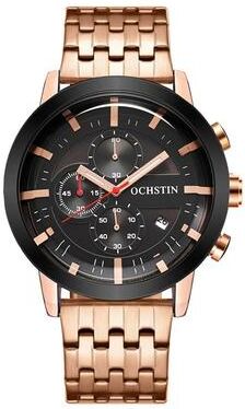 Everyday Crate OCHSTIN 7248 Mens Stainless Steel Watch Multifunctional Quartz Business Dress Watch rose Gold Black