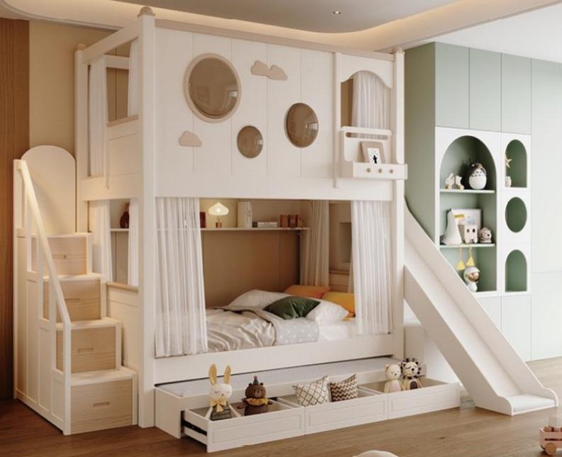 Weißes Etagenbett aus Holz Doppelstockbett Stockbett Kinderbett Jugendbett