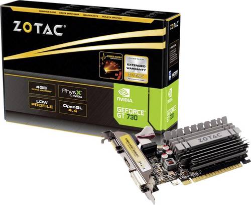 Zotac Grafikkarte Nvidia GeForce GT730 4GB DDR3-RAM PCIe x16 HDMI, DVI, VGA Low Profile, Passiv gekühlt