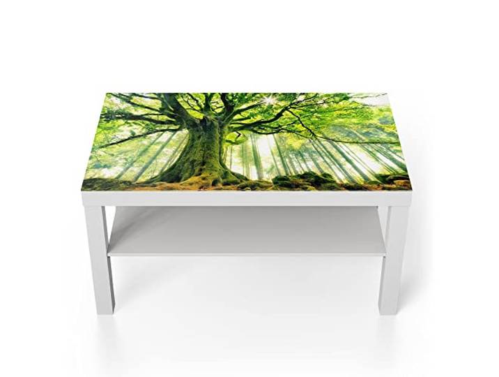 DEQORI Glastisch weiß groß 90x50 cm Motiv Eindrucksvoller Baum ausgefallener Beistelltisch aus Glas Hochglanz Couchtisch fürs Wohnzimmer moderner Couch Tisch mit Design