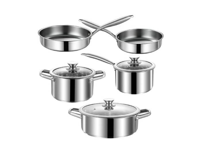 LuxusKollektion Pfannen-Set 8tlg Edelstahl Kochgeschirr-Set Silber
