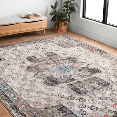 Alexander Home Athens Boho Distressed Diamond Medallion Area Rug