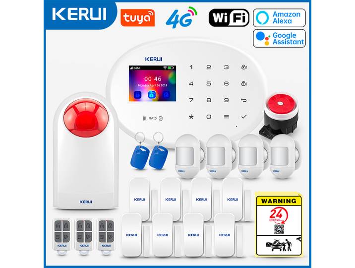 KERUI W204 4G GSM WIFI système d'alarme 2.4 pouces écran Tuya alarme de sécurité à domicile intelligente Buglar RFID détecteur de mouvement sans fil