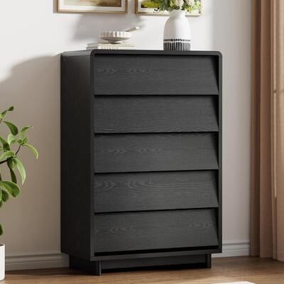 YUN Modern Wood Tall Dresser with Handle-Free Design and Curved Edges for Bedroom
