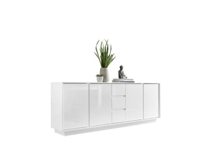 Buffet 4 portes et 3 tiroirs collection CREAM coloris blanc laqué brillant.